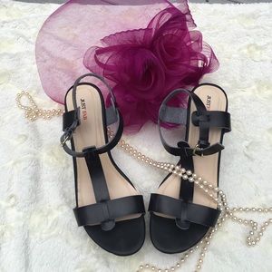 JustFab Black Strappy Platform Shoes.